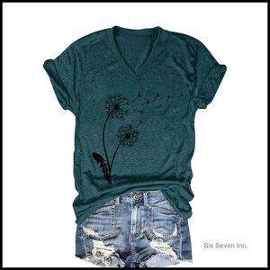 V-Neck Short Sleeve T-Shirt Bohemian Wildflower Graphic Print Summer Tops